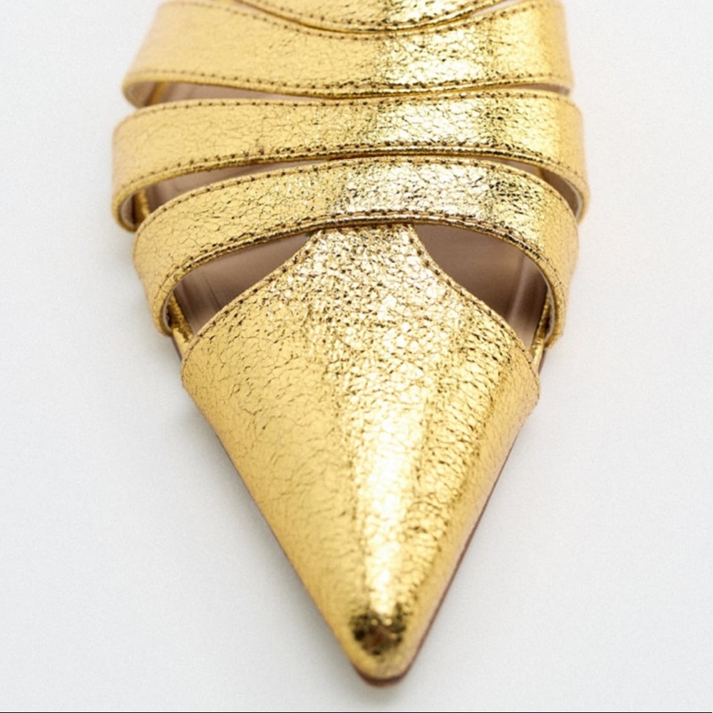 NWOT Zara Gold Metallic Pointed Toe Mules - Picture 9 of 9